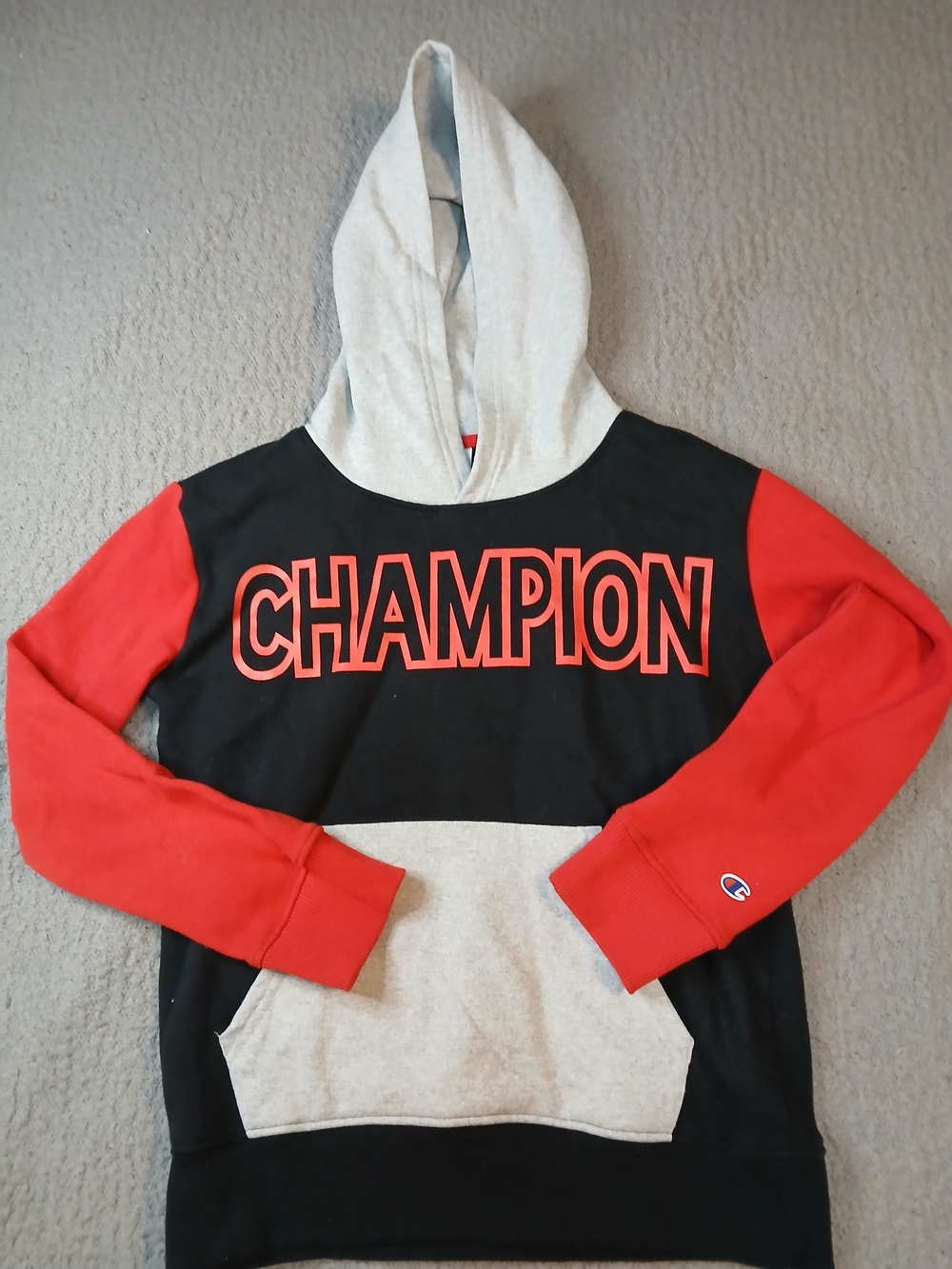 Champion Boys Youth Hoodie Pullover Size S (8) Black Red Gray